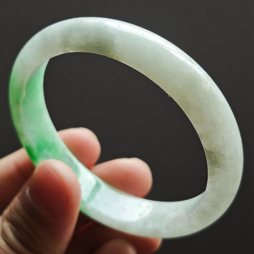 61mm Green White Emerald Icy Jadeite Jade Bracelet Bangle Burma Jade Bangle 2851