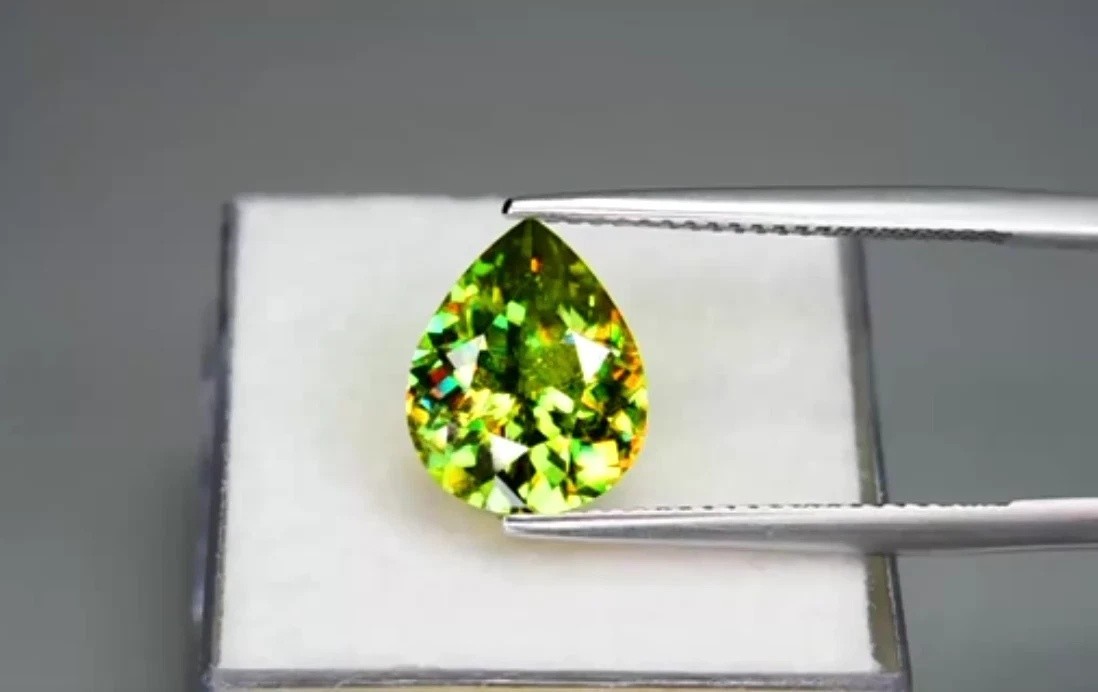 Natural Full Fire Sphene Titanite 5 Ct+ Pear Cut Certified Loose Gemstone