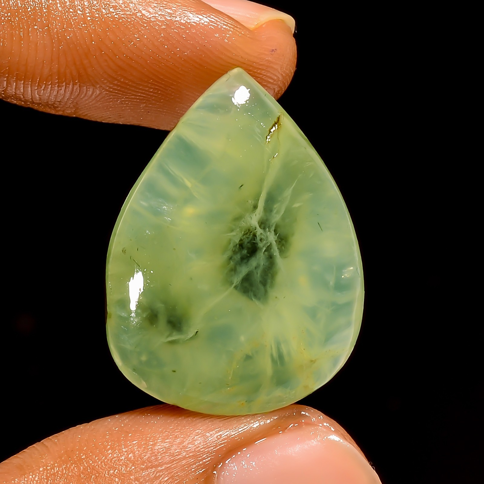 Natural Prehnite Gemstone Pear Shape Prehnite Stone 27X20X7 mm 31 Carat