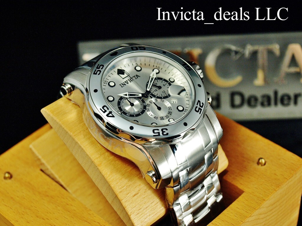 Invicta Men’s 48mm Pro Diver SCUBA Chronograph SILVER DIAL ALL Silver Tone Watch