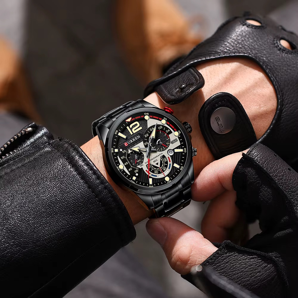 Men’s Casual Business Chronograph Watch Waterproof Stainless Steel Quartz
