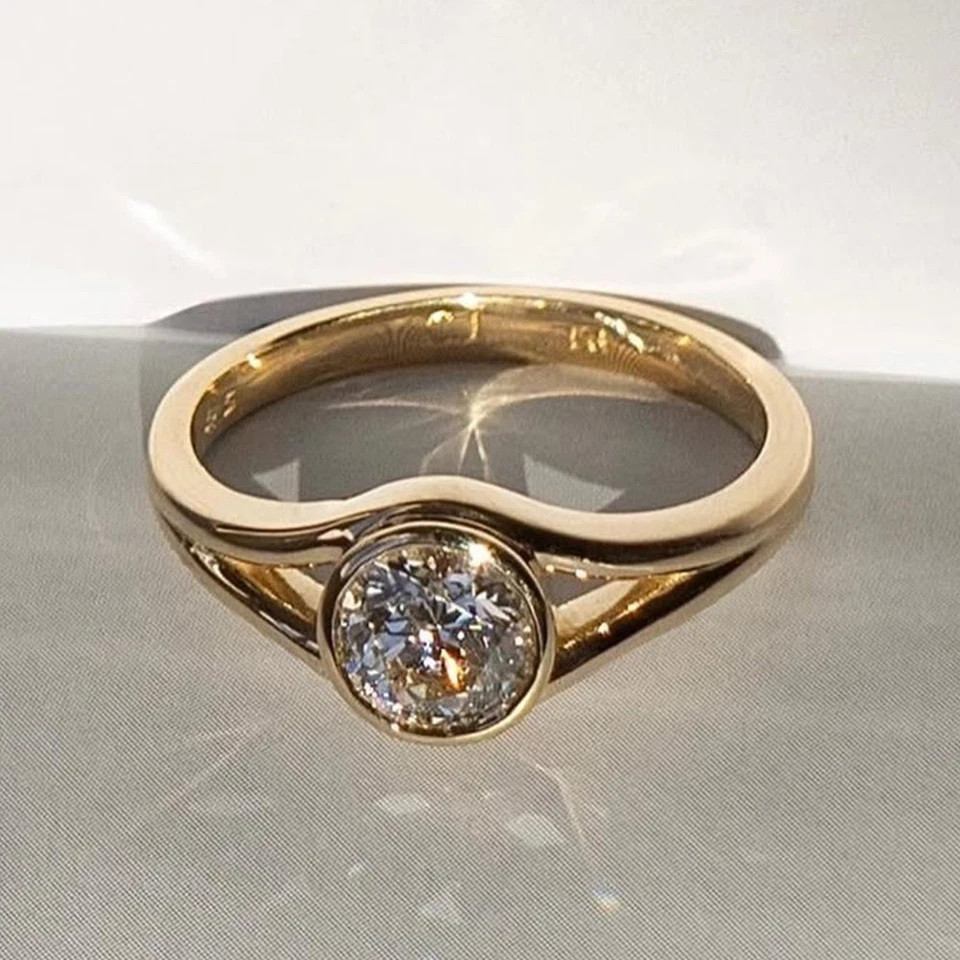 2Ct Round Cut Simulated Diamond Bezel Solitaire Ring In 14K Yellow Gold Plated