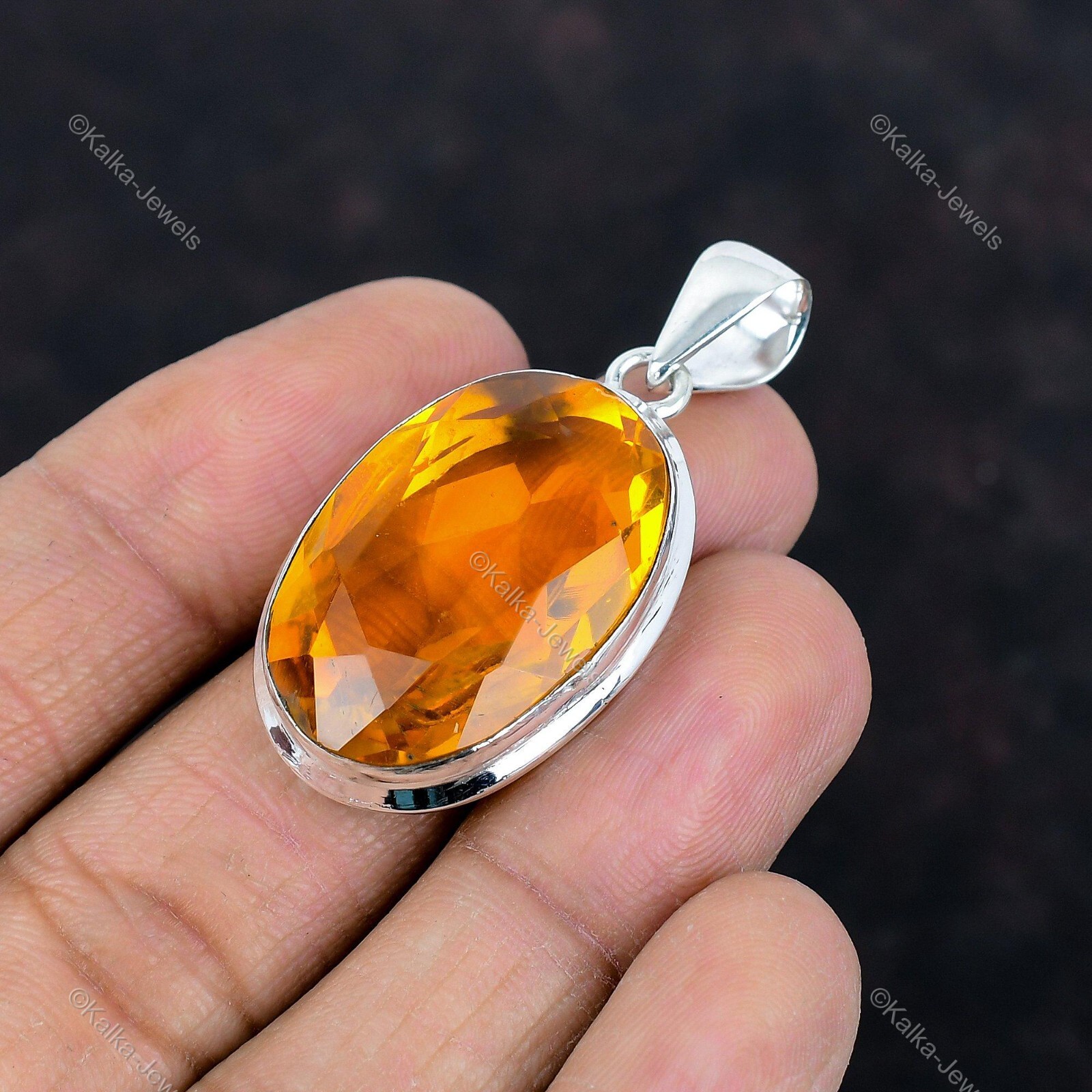 925 Silver Oval Citrine Gemstone Birthday Wedding Ethnic Bezel November Pendant