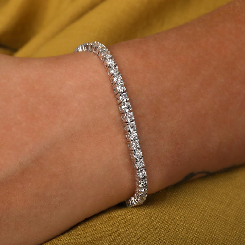 Tennis Bracelet Round Natural Diamond Unique Gift For Your Wife 14k White Gold