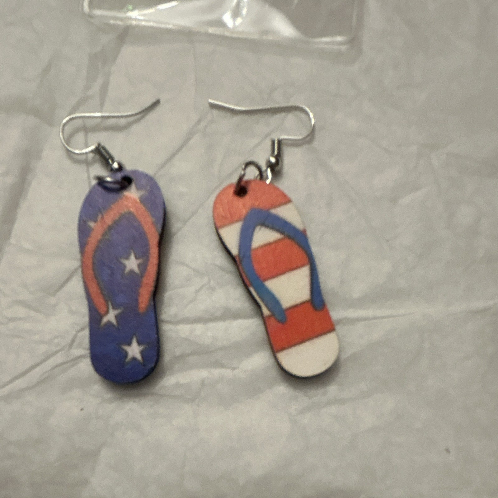 Flip Flop Dangle Drop Hook Earrings Wood Multicolor Beach Theme