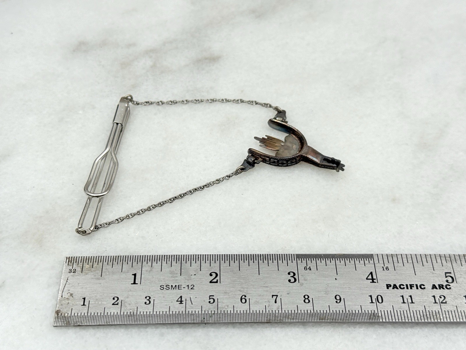 Vintage Holland’s Sterling Silver Spur West Texas Bar Clip w/ Chain & Orig Box