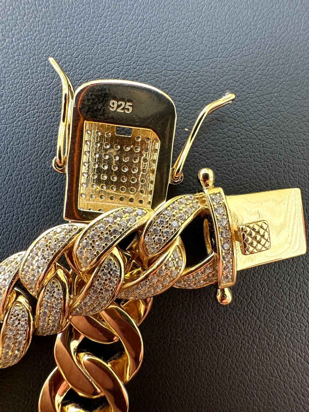 Mens Miami Cuban Link Bracelet Real Icy Solid 14k Gold Plated 925 Silver CZ 12mm