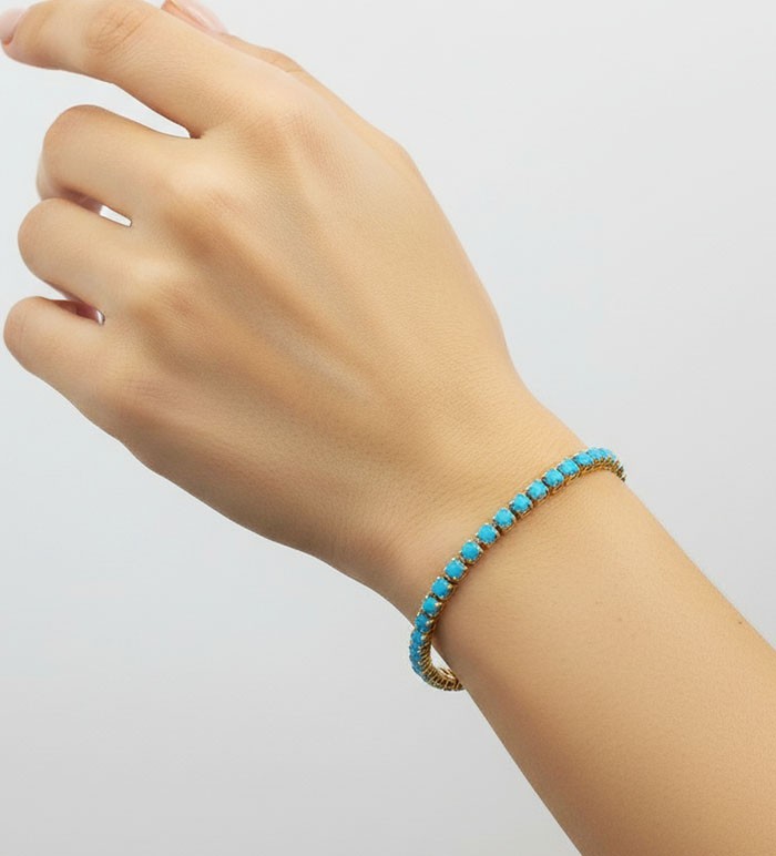 LAB CREATED 3.85 Cts TURQUOISE BRACELET 14K YELLOW GOLD PLATED – New With Tag