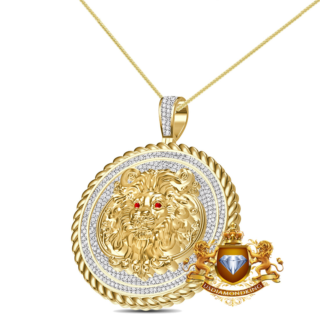 Real Genuine 2.00 Ctw. VVS/1 MOISSANITE Lion King Royal Face Charm Pendant Chain