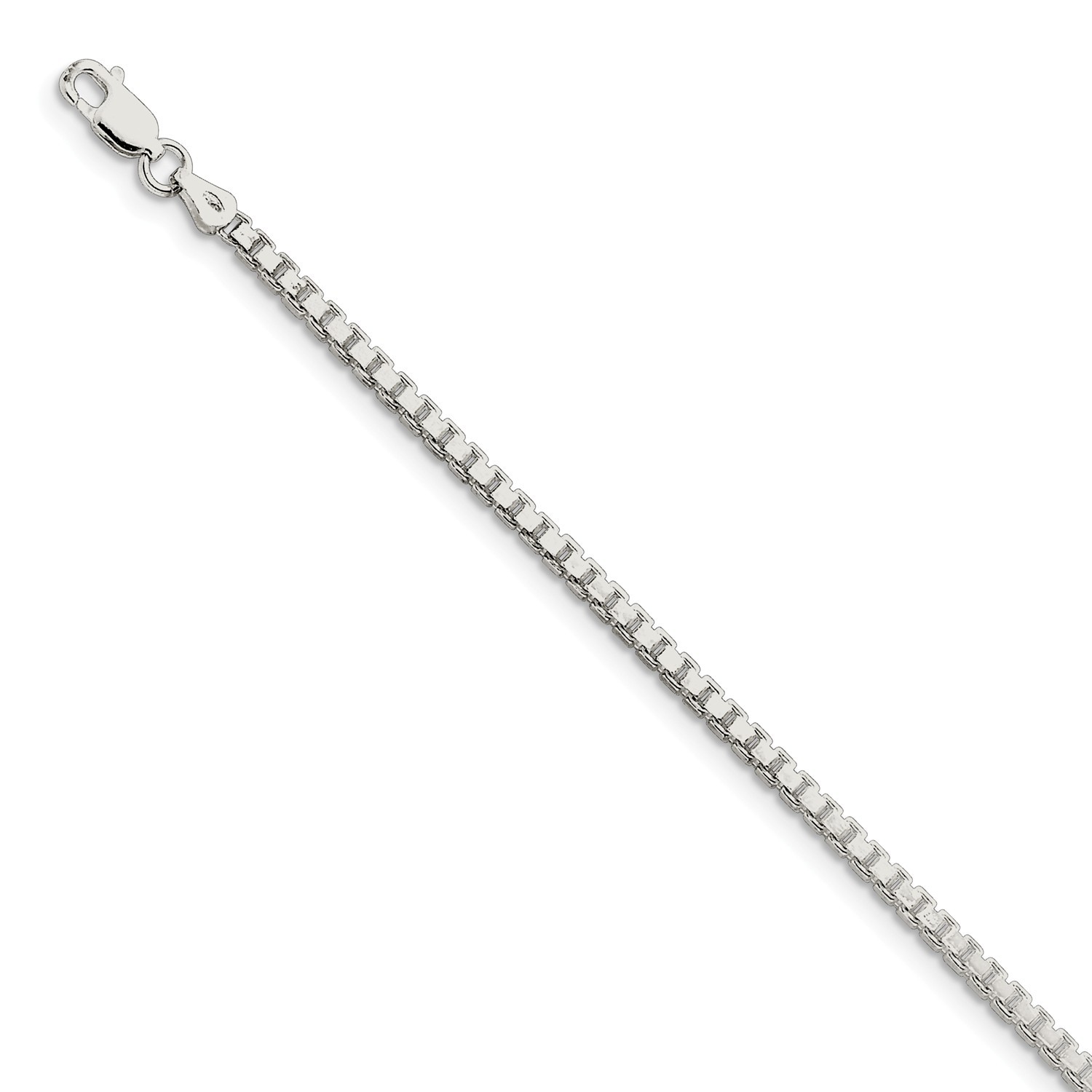 Sterling Silver Solid 2.5mm Plain Box Bracelet w/ Lobster Clasp 7″ – 8″
