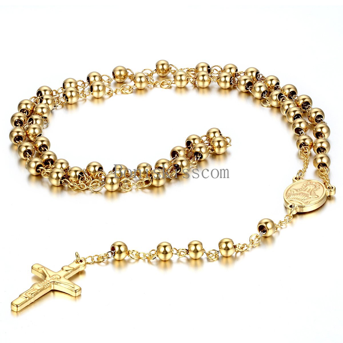 Stainless Steel Jesus Christ Crucifix Cross Rosary Bead Chain Pendant Necklace