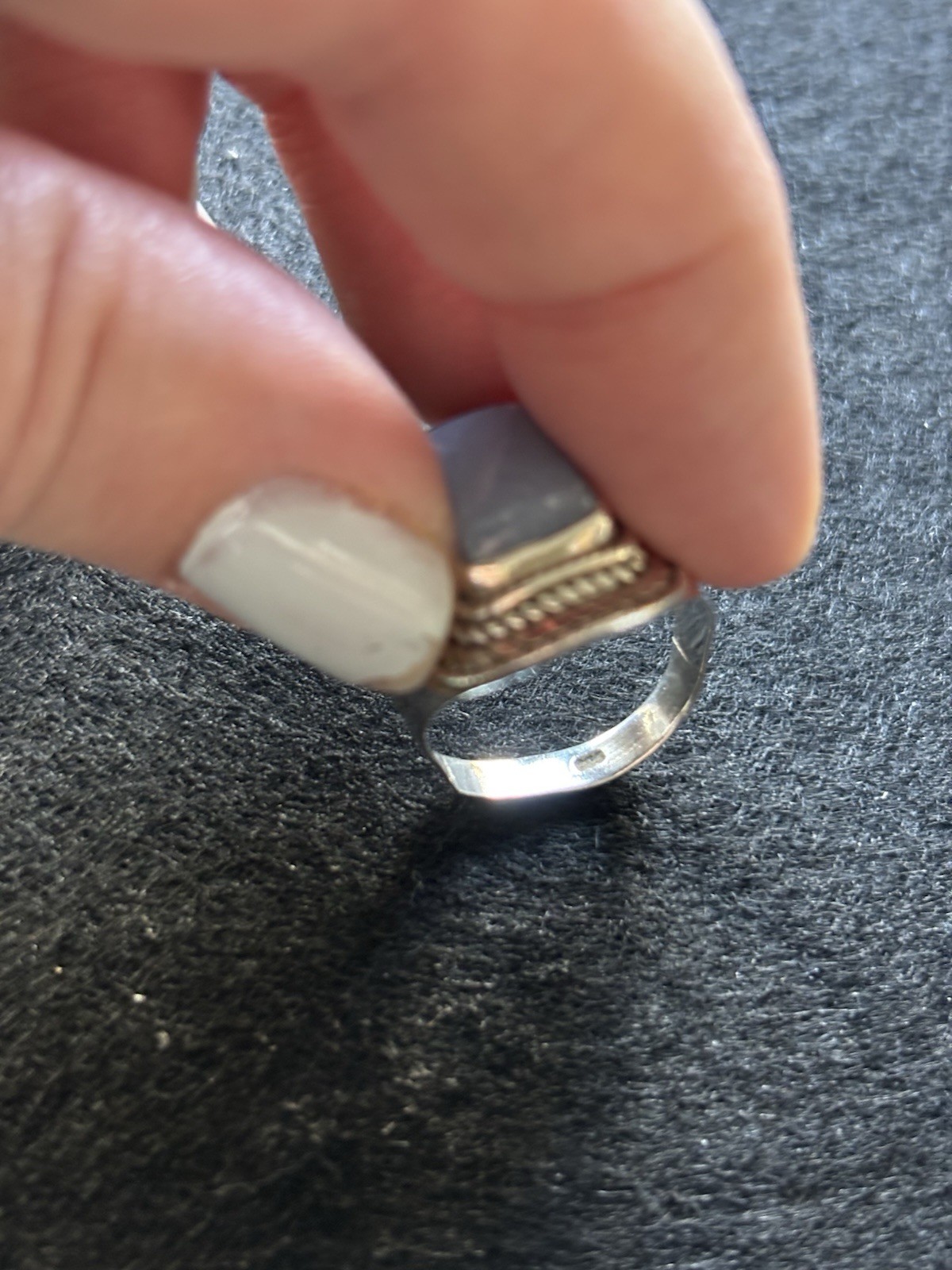 Silver (stamped 925) Square Blue Quartz Set Cocktail Signet Ring Size 7