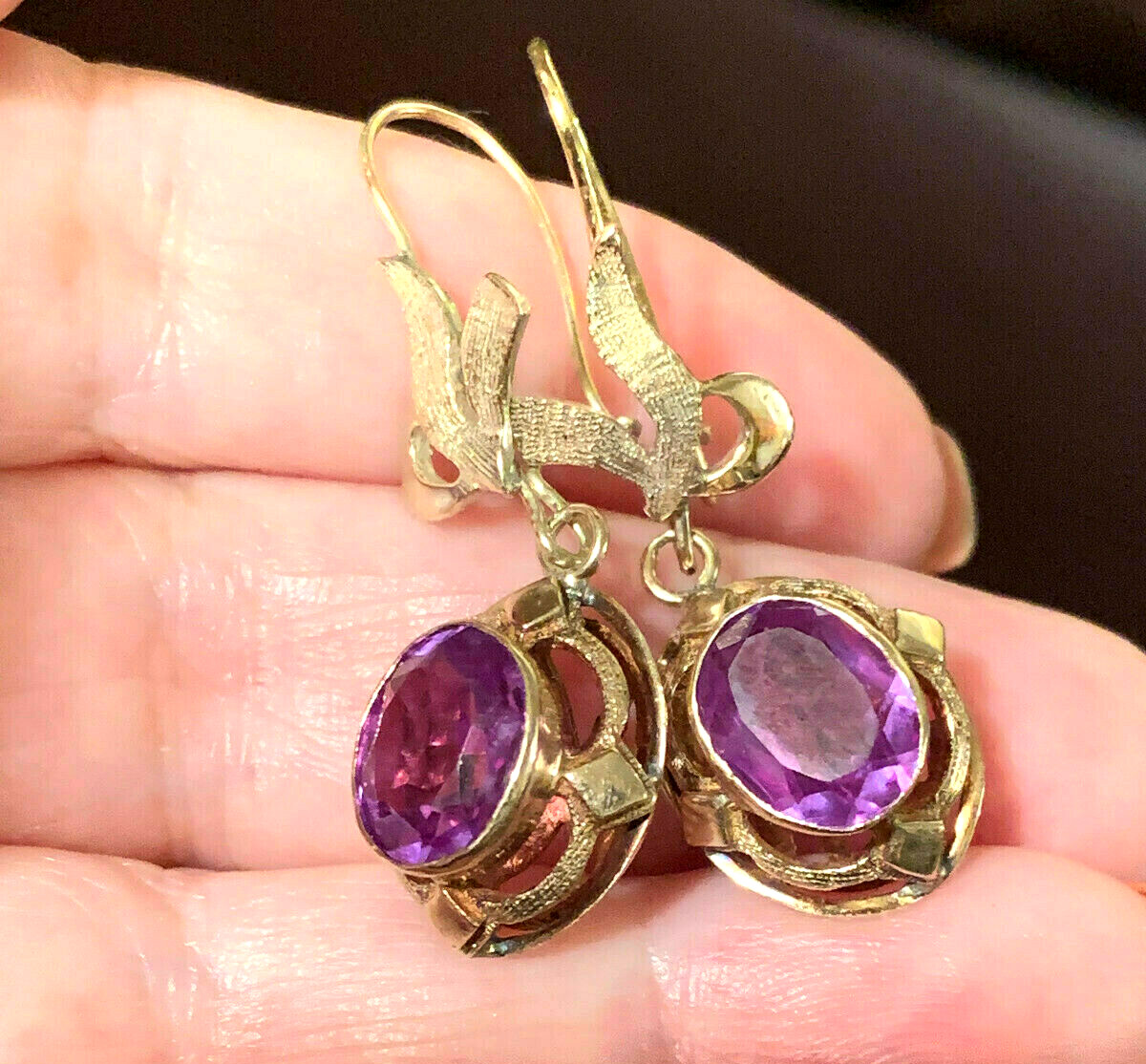 VINTAGE 14K RING & EARRINGS COLOR CHANGE PURPLE SAPPHIRE SET OF 2 CUSTOM MADE