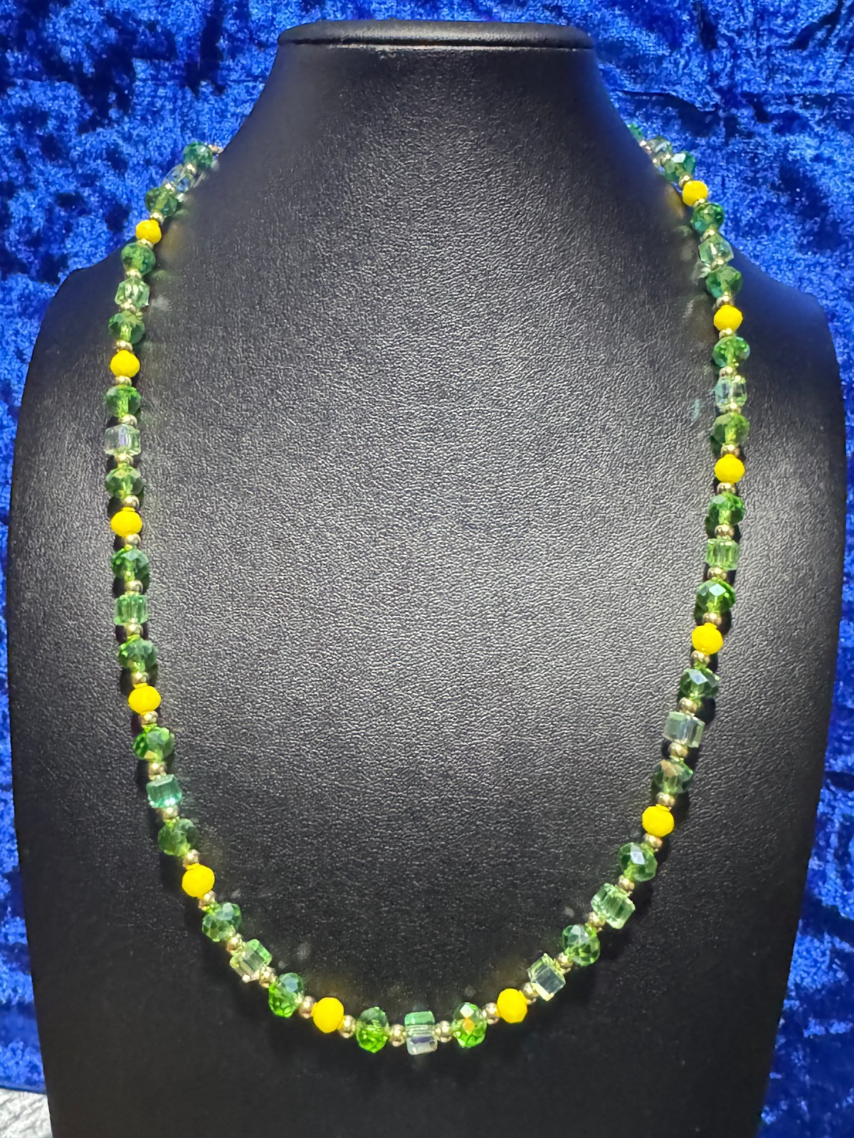 Green 6 Mm Crystal Glass Cube Tennis Necklace w/ 8mm Round Crystal AB Beads 22″+