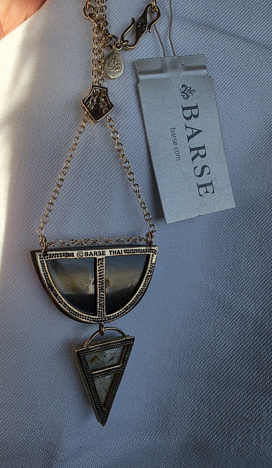 Designer Barse Tiger’s Eye semicircle triangle Pendant Chain Necklace 26″ 17.5”