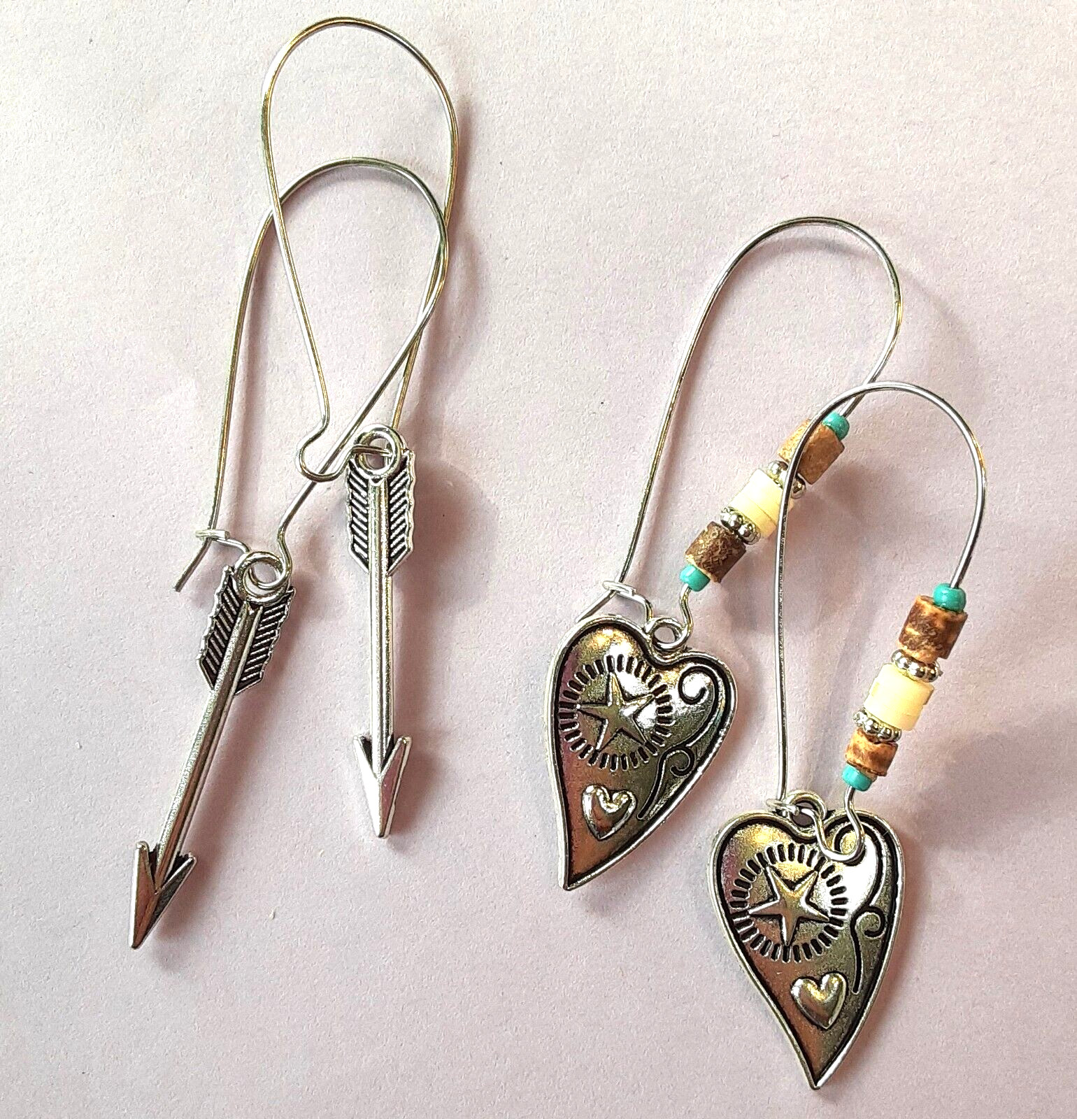 SOUTHWESTERN THEME 2 PAIR of earrings KIDNEY WIRE silver tone handcrafted
