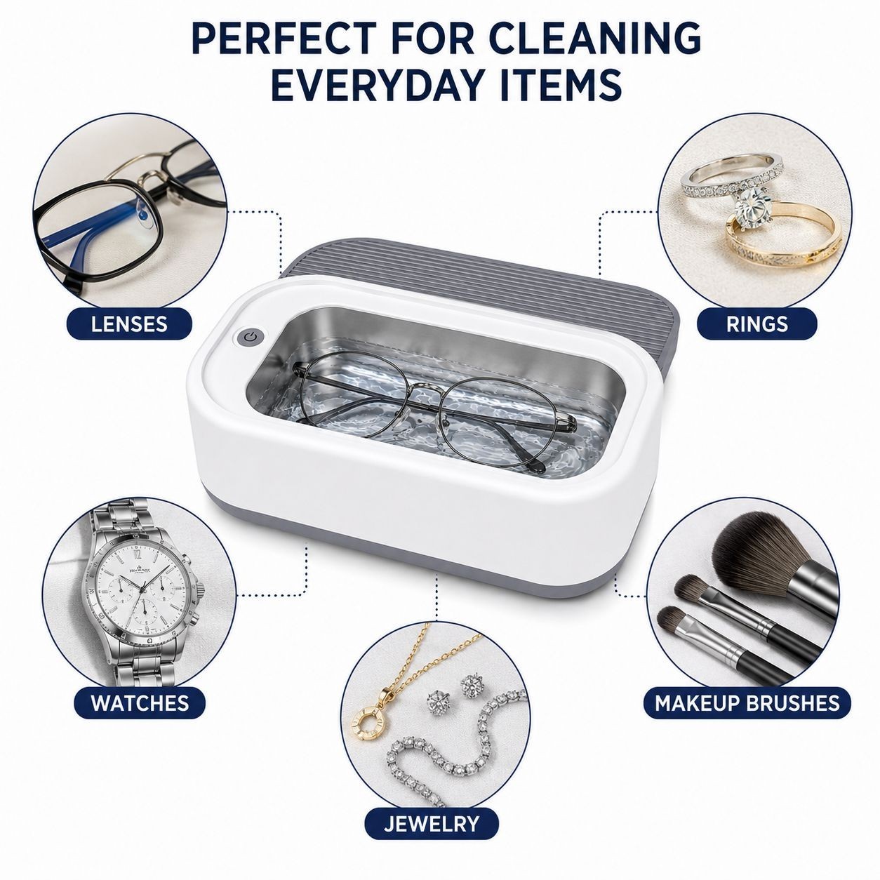 Portable Ultrasonic Jewelry Cleaner Machine for Rings Glasses Watches Eyeglasses