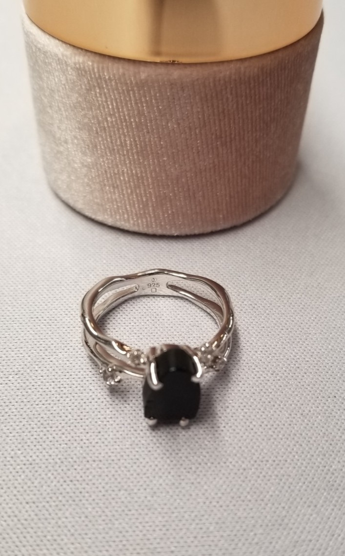 Moon Magic Raw Crystal Black Obsidian Ring sz 6 Sterling Silver