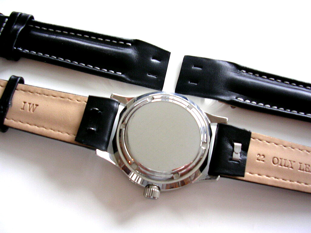 20mm Black Open End Oily Leather Aviator Pilot Mil watch band IW SUISSE 18-19-22