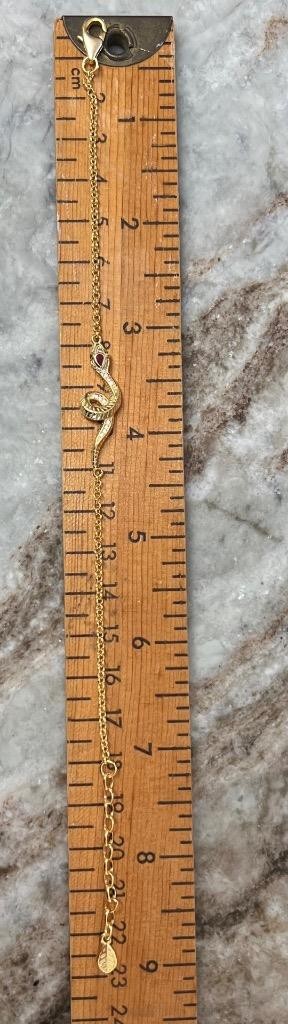 REAL 14K Y Gold on Solid 925 ruby diamond Snake Bracelet Victorian Egyptian Rev.