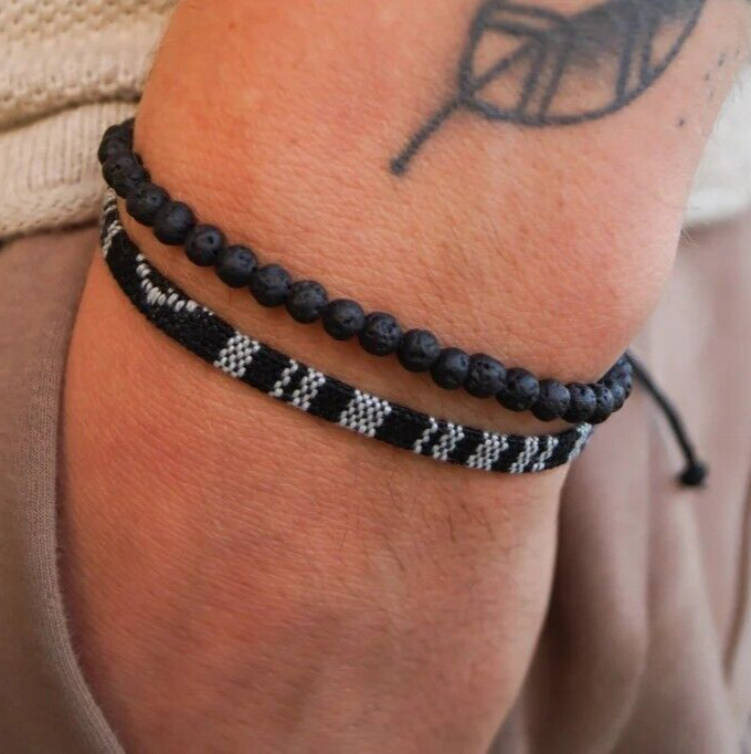 Boho Surfer Bracelet Lava Beads Handmade Woven Friendship Bracelet for Women Men