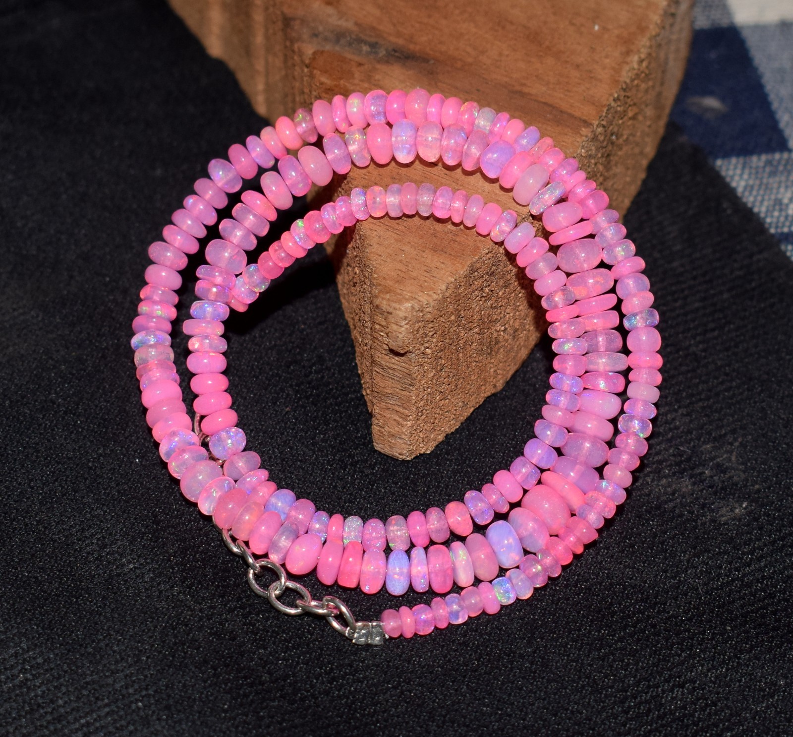16″Natural Ethiopian Opal Welo Fire Opal Gemstone Bead Necklace