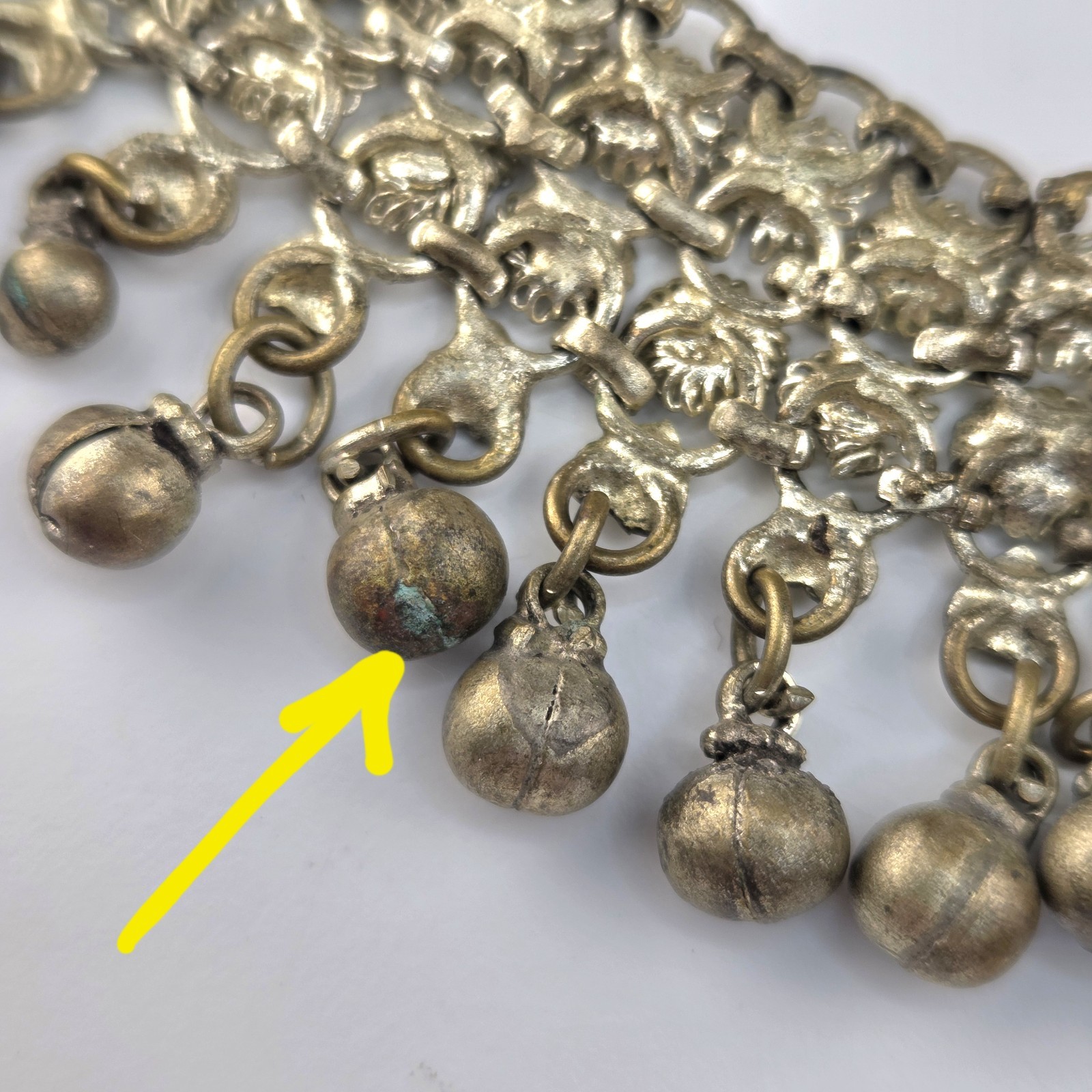 Yemenite Anklette 10.5″ Jingling Silver Tone Bells Metal With Heart Design