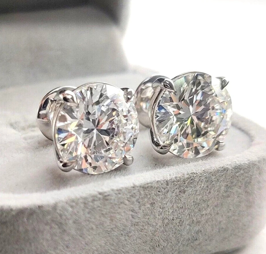 HUGE & RARE 20 Ct Treated Certified White Diamond Solitaire Stud, 925 Silver