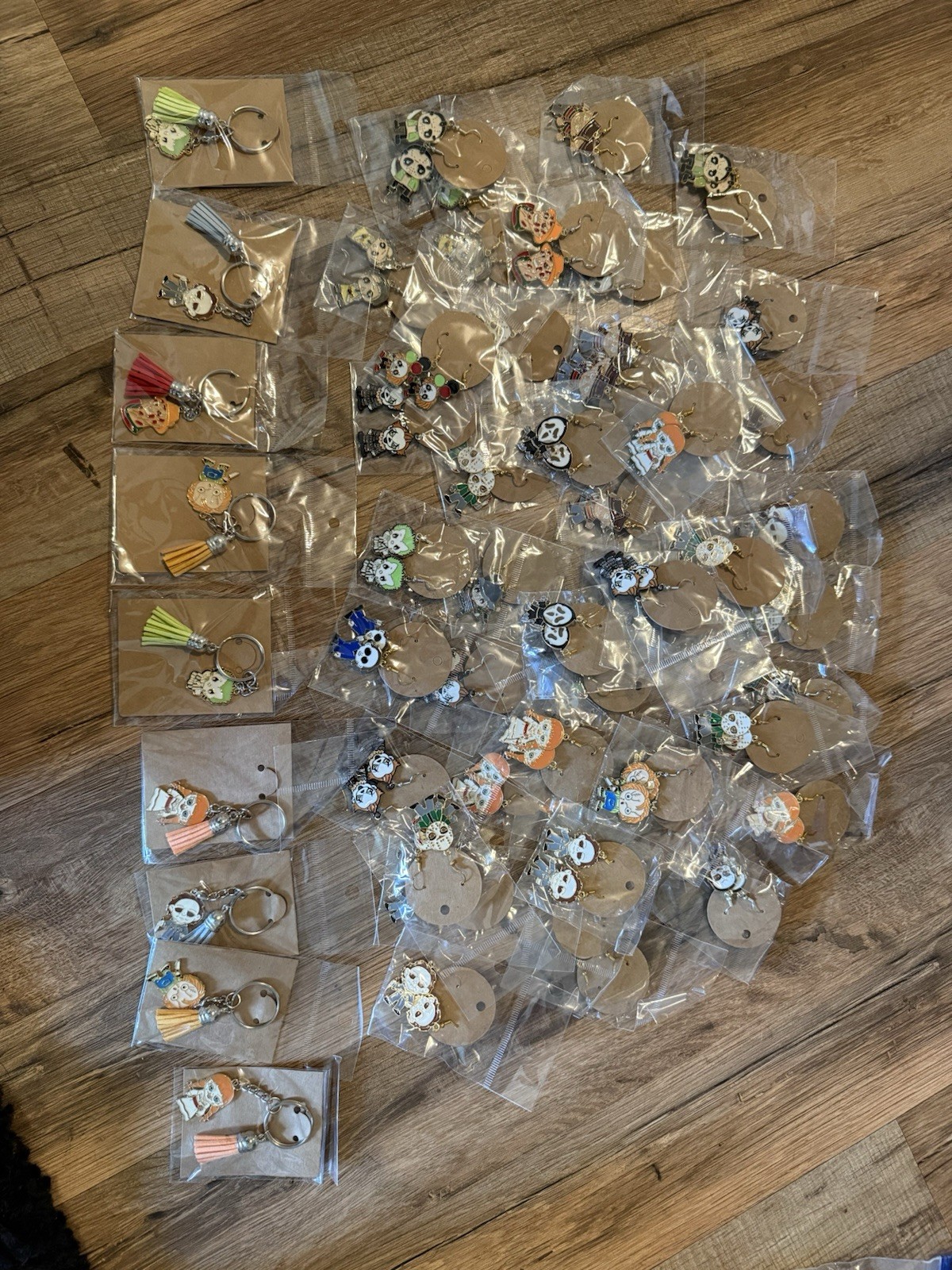 HUGE BULK LOT HALLOWEEN HORROR MOVIE CHARACTER EARRINGS AND KEYCHAINS 50+ PCS
