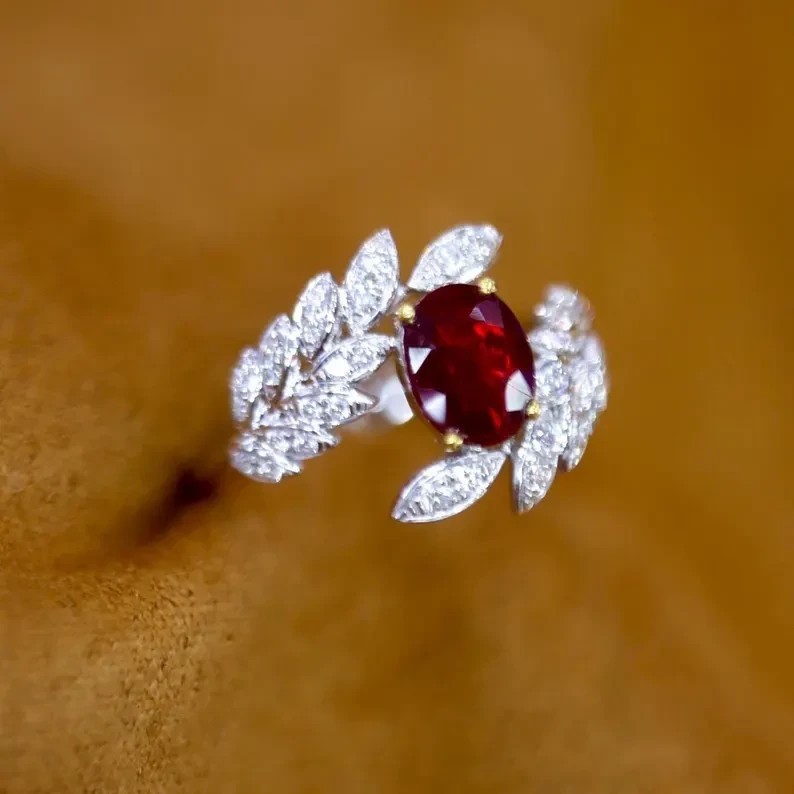 2Ct Oval Cut Simulated Ruby Engagement Ring 14K White Gold Plated
