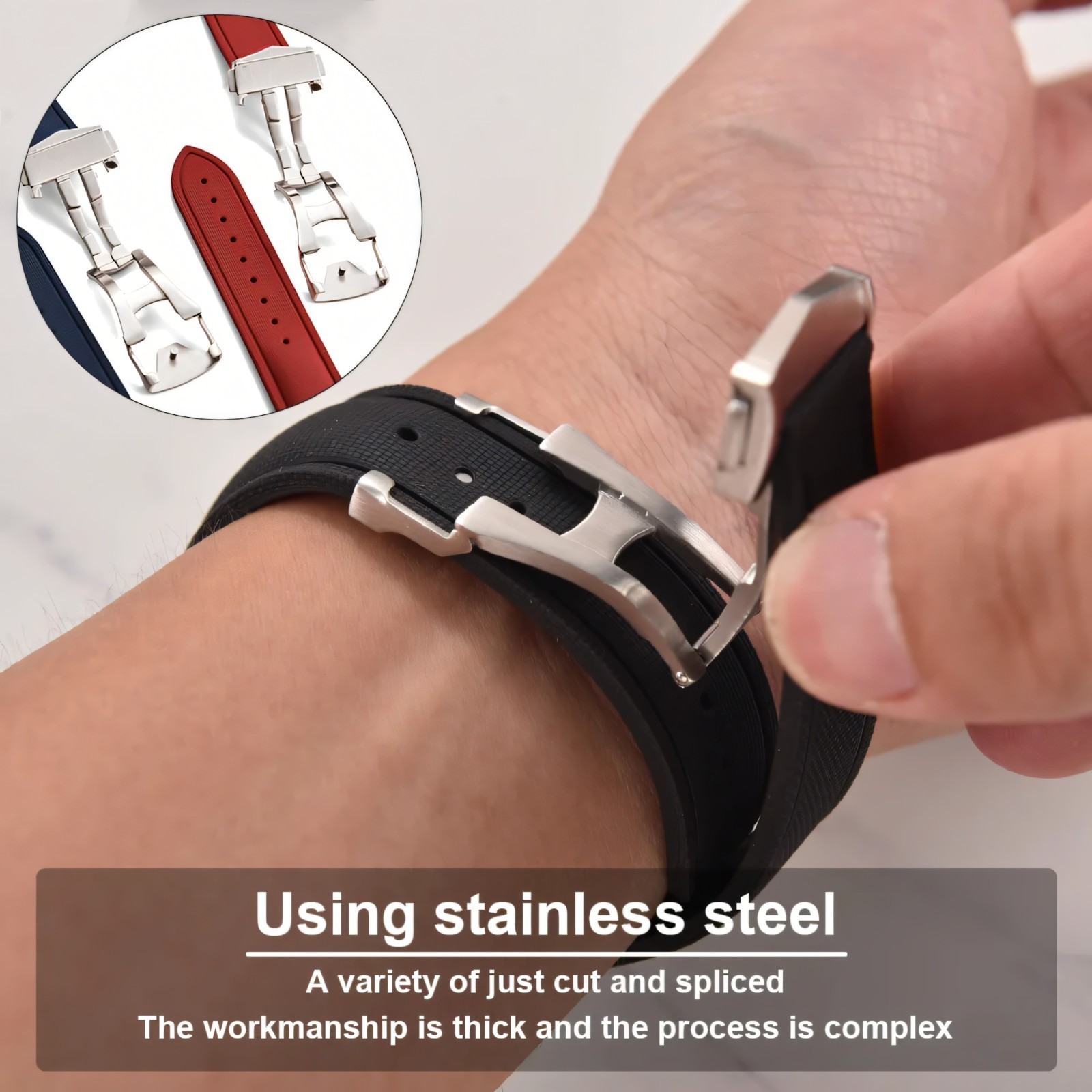 New Style FKM Rubber Watch Strap For 20mm 21mm 22mm Folding Buckle Watchbands