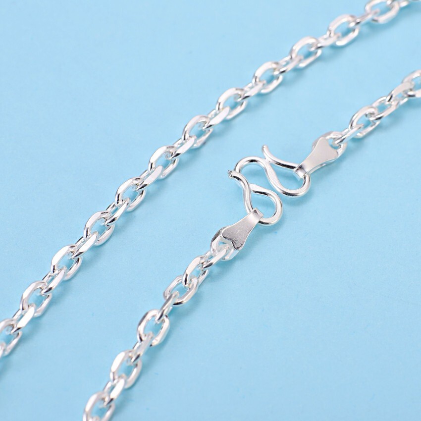 990 Pure Silver Necklace Handmade Silver Cuboid Cable Link Chain 2.5mm/3mm/5mm