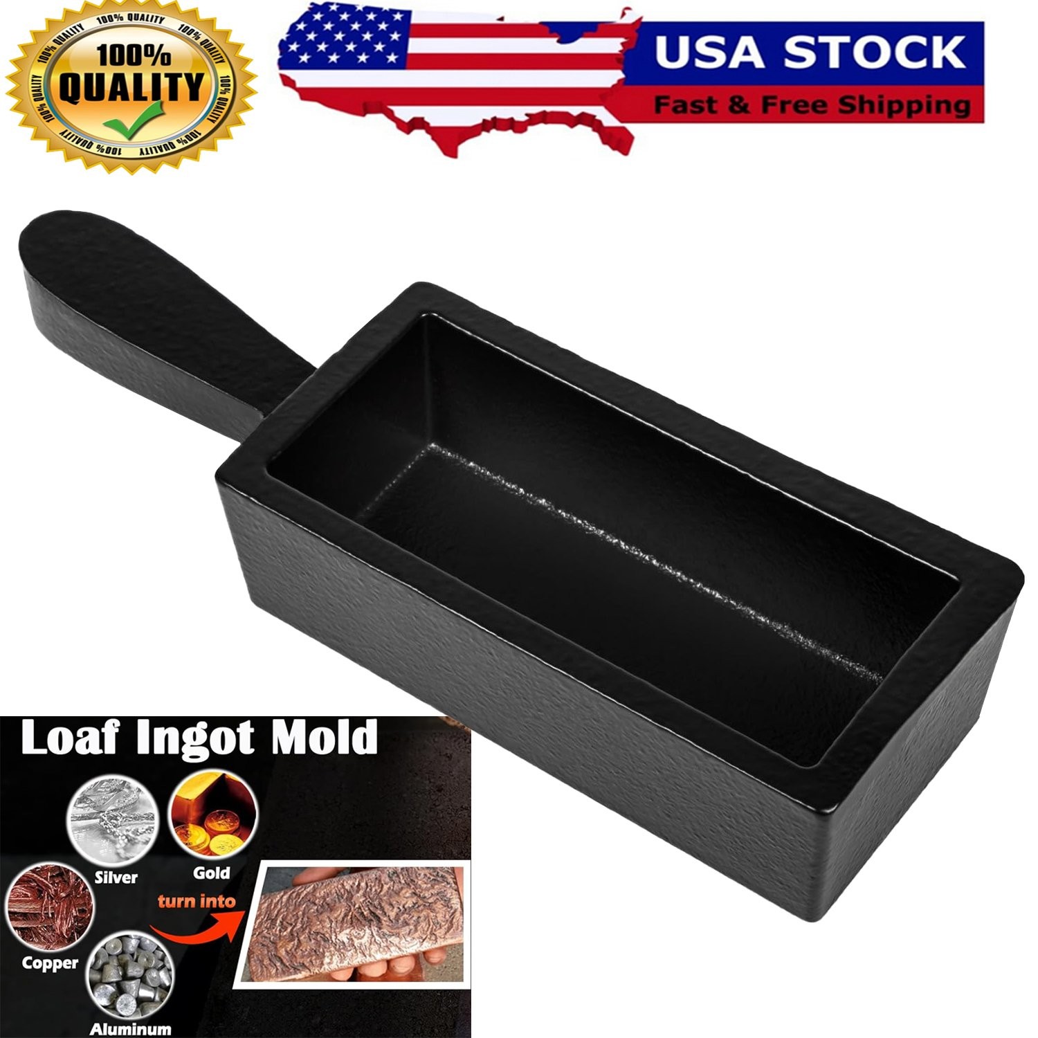 100oz Gold Bar Loaf Cast Iron Ingot Mold for Melting Casting Gold Silver Brass