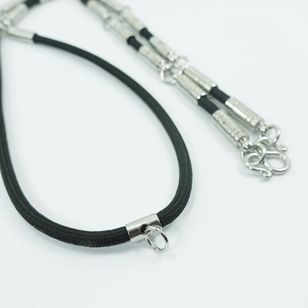 L3 Necklace Black Rope 4 mm Stainless Steel 1 – 9 Hook Thai Buddha Amulet LP