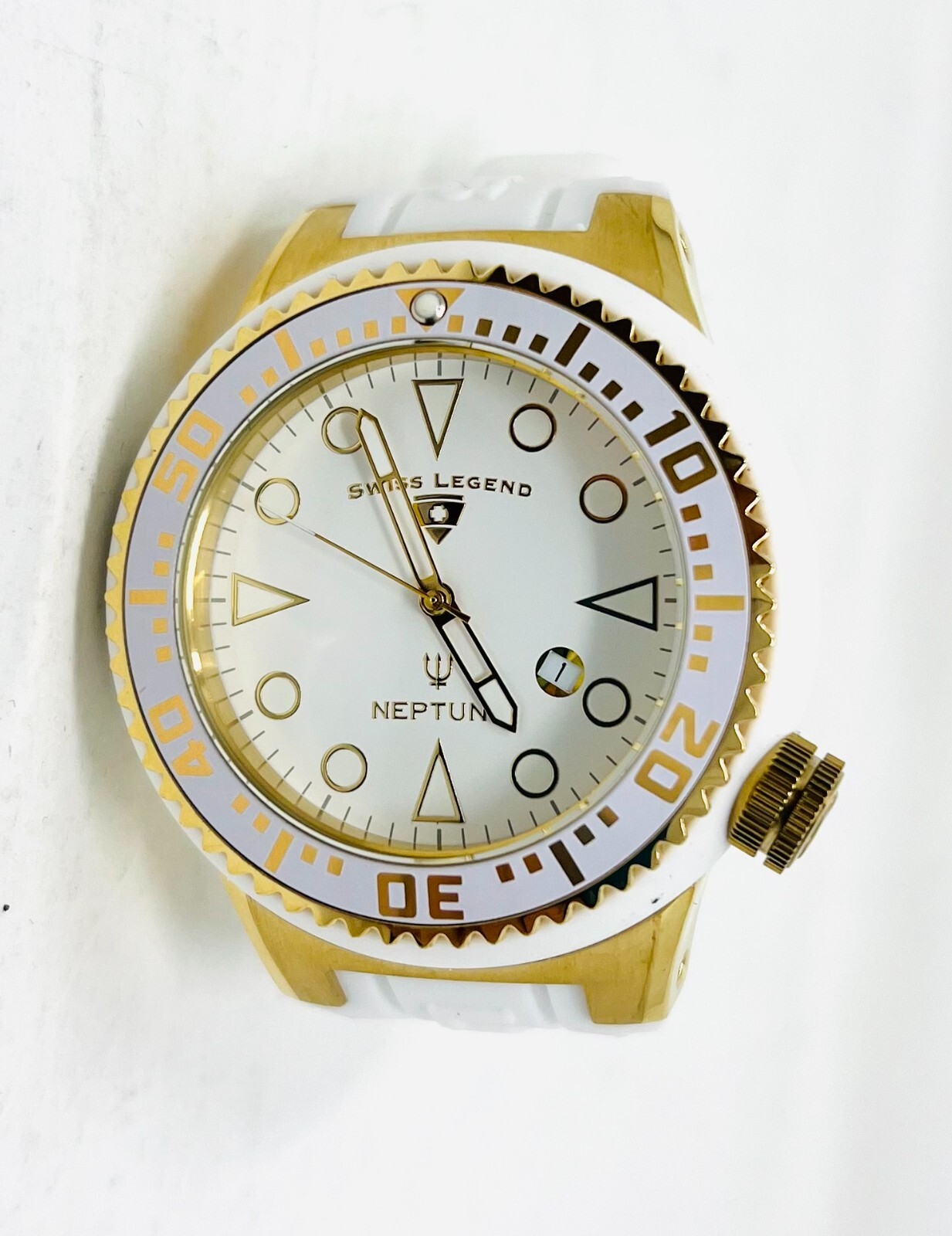Swiss Legend Neptune Goldtone 52mm White Rubber Strap Men’s Watch