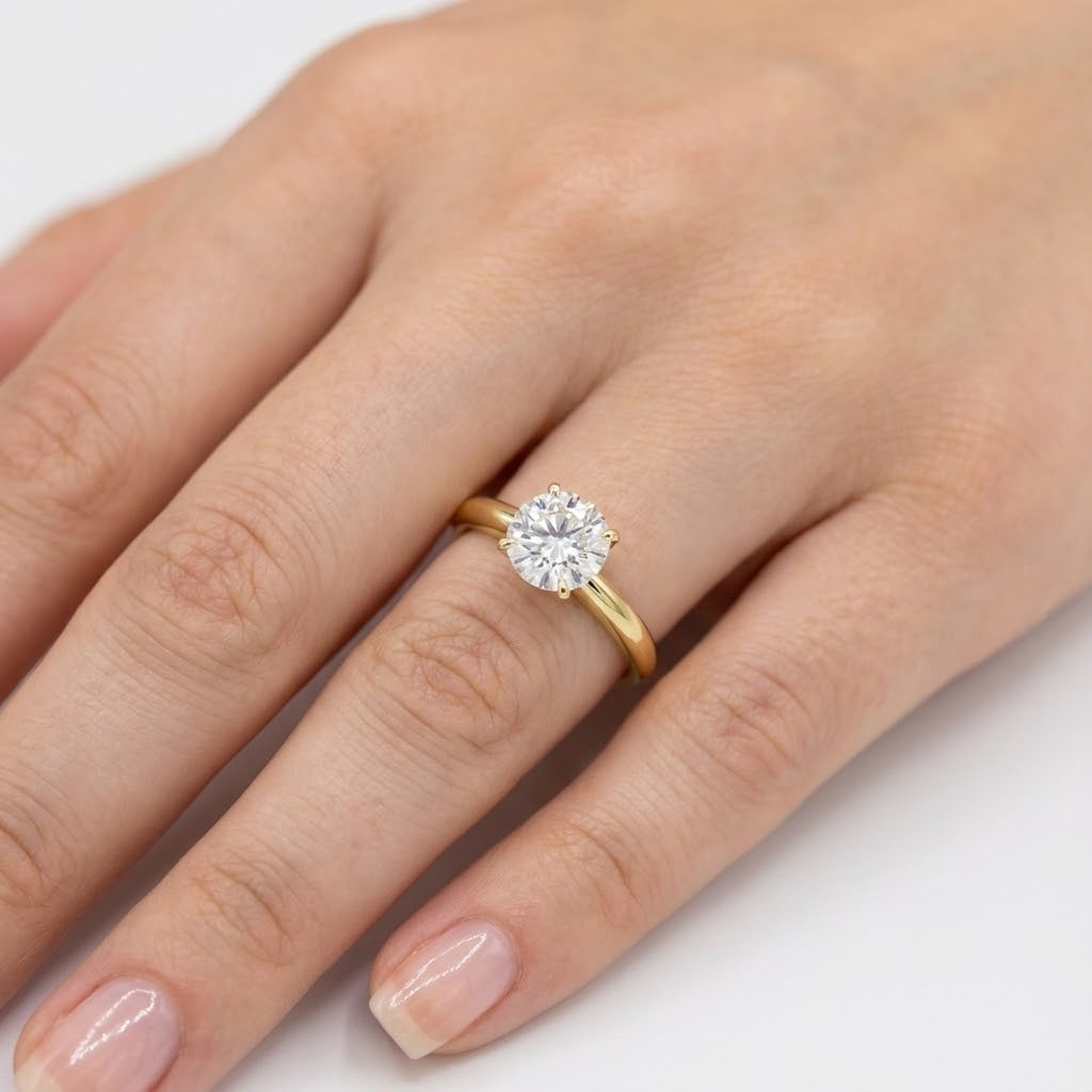 Solitaire Engagement Ring 14K Gold Classic 1.16 CT Round Lab-Grown Diamond D VS2