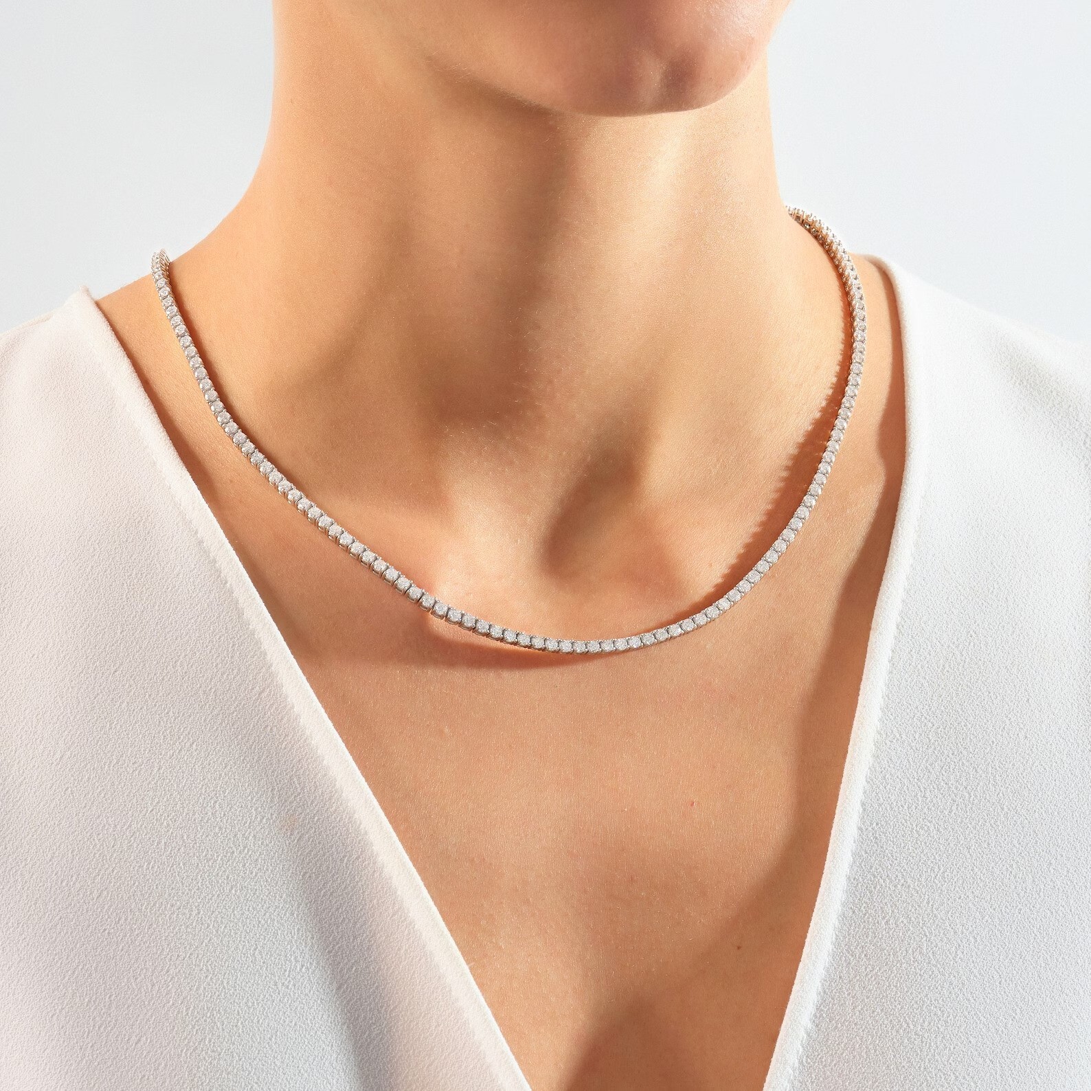 Lab Grown Diamond Tennis Chain VSSI-GH 14k White Gold Plated 20 inch Necklace