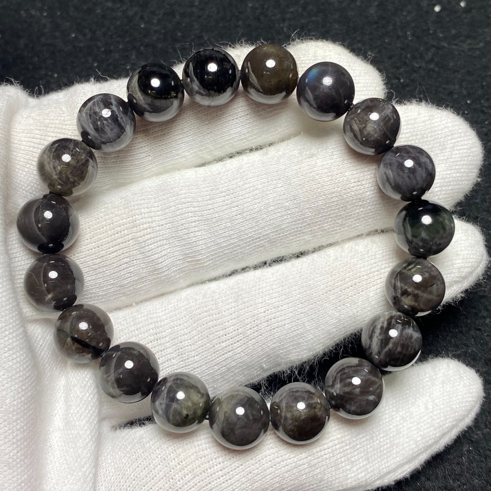 10.2mm Genuine Natural Golden Luck Stone Gemstone Round Beads Bracelet 1552