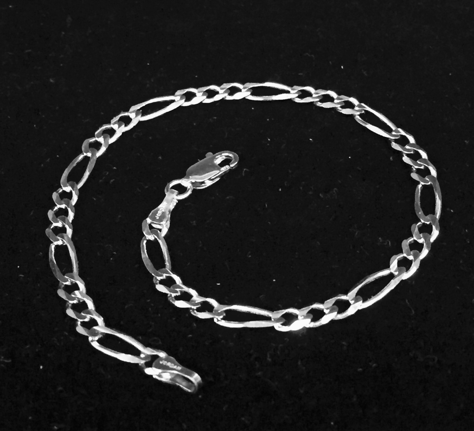 14kt Solid White Gold Mens Figaro Curb Link Chain/Bracelet 7″ 2.6 mm 1.75 grams