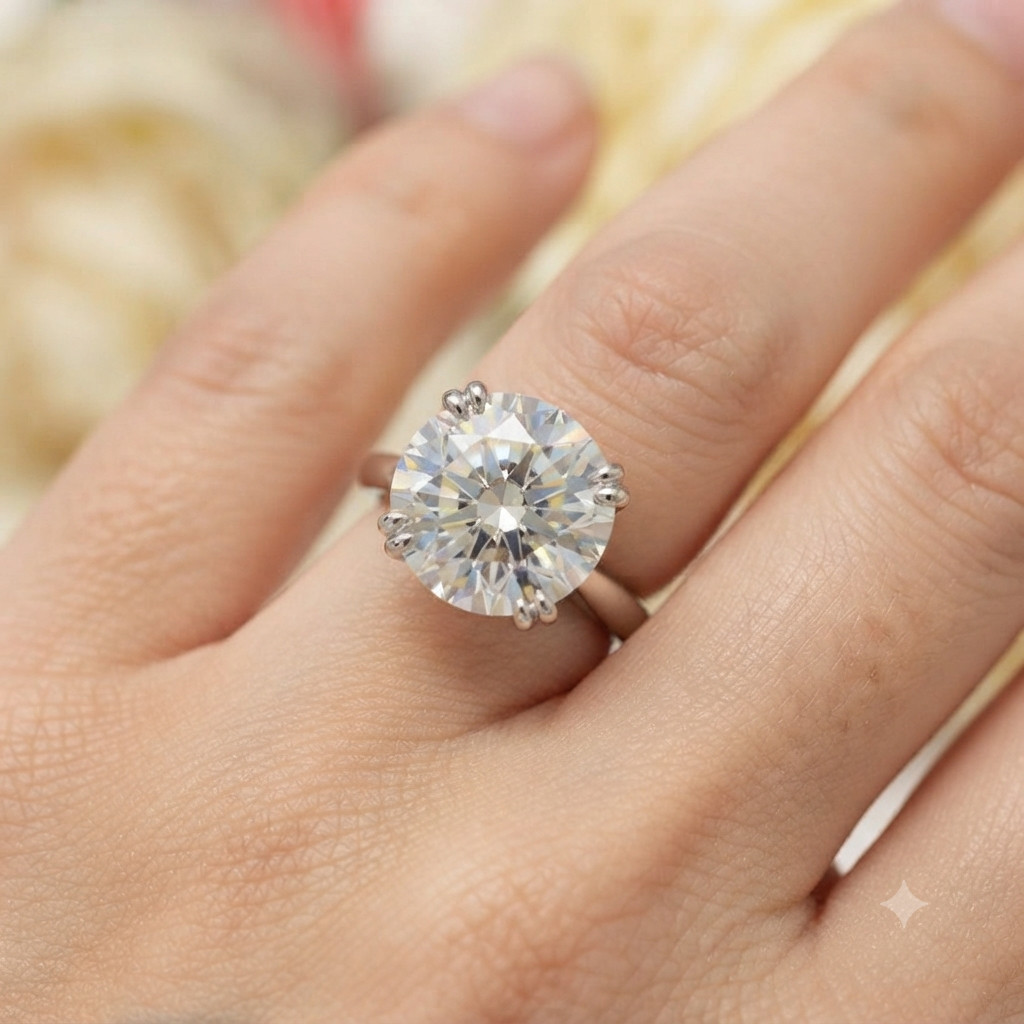 RARE 6.70 Ct Certified White Diamond Round Cut Solitaire Ring In 925 Silver