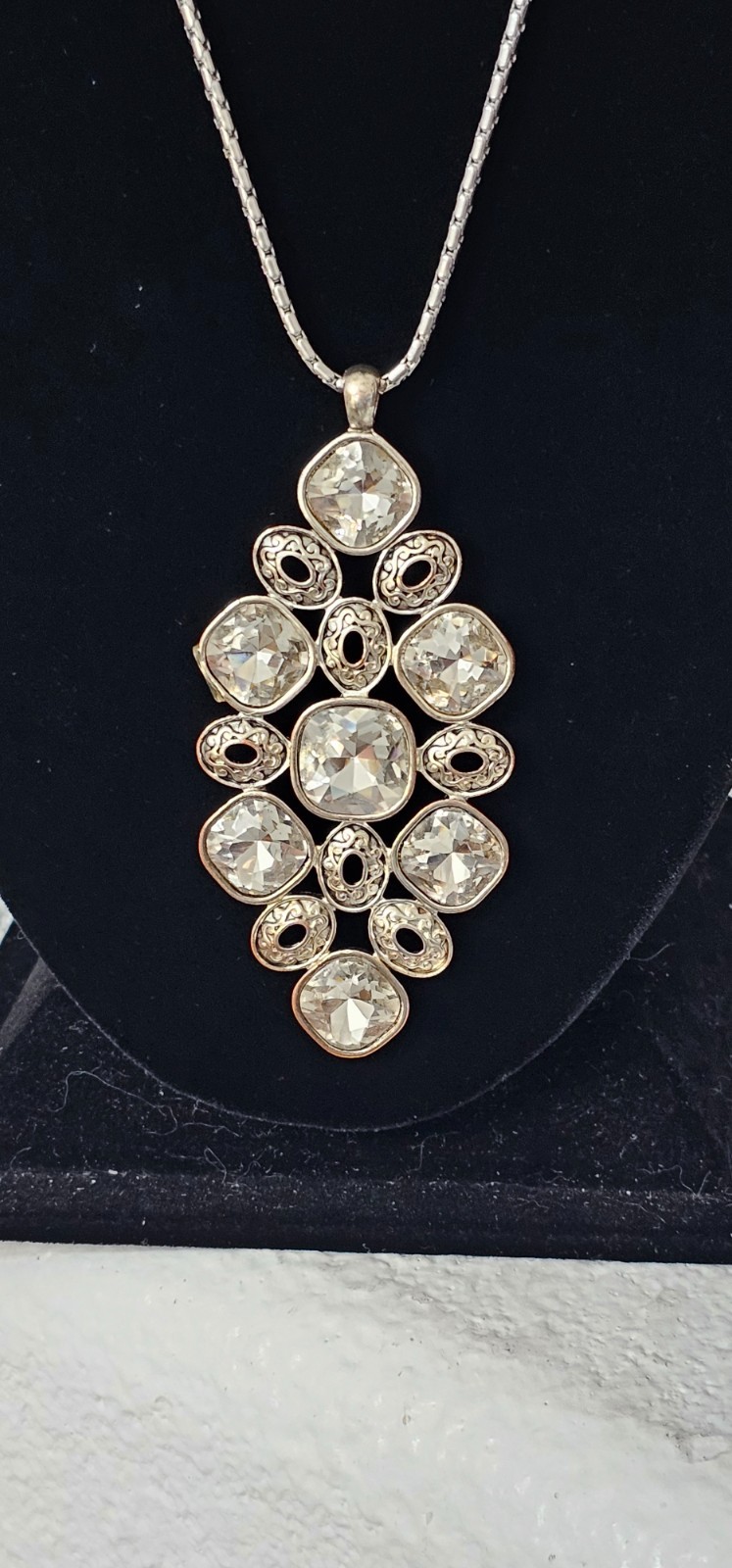 Three piece set chain pendant bracelet silver tone crystals unbranded sparkly.
