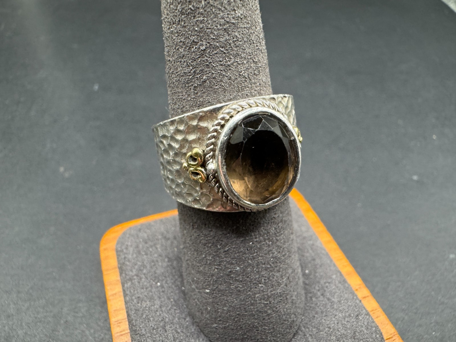 Gabriel & Co. Sterling & 18k Smokey Topaz Hammered Ring