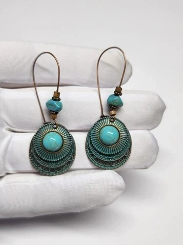 Vintage Boho Style Dangle Drop Earrings With Turquoise For Women Fashion Jewelry