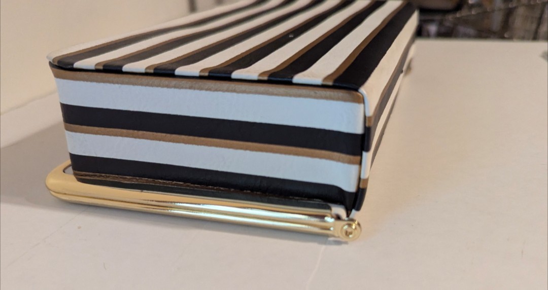 Liz Claiborne Black White Striped w/Gold Accents Hard Travel Jewelry Box 9″L
