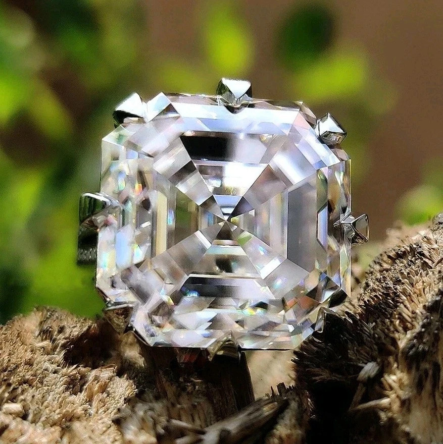20 CT Certified Asscher Cut White Diamond Ring, Tariffs FREE & Matching Studs.