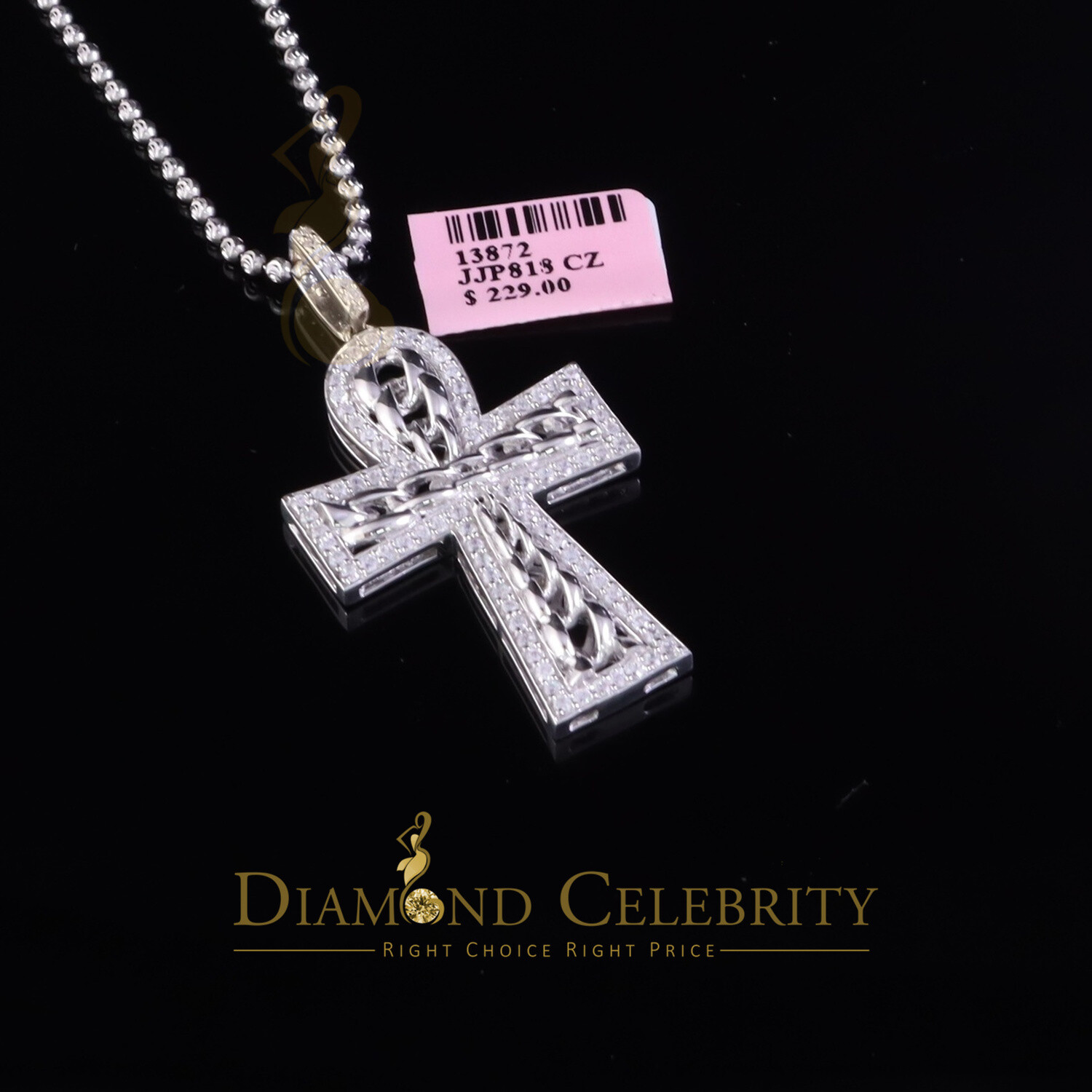 925 Sterling White Silver Cross Shape Fashion Pendant with 0.00ct Cubic Zirconia