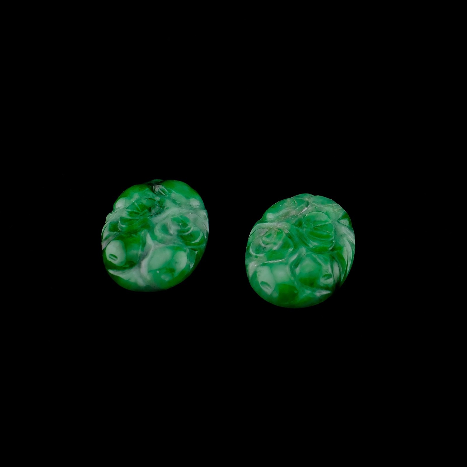 Pair Natural Green Jade Carved Oval Cabochons 15.8×10.2mm 9ct Loose Gemstones