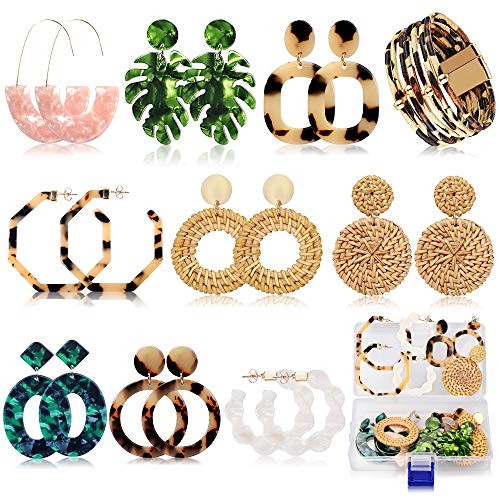 9 Pairs Drop Dangle Earrings boho Fashion Jewelry Rattan Acrylic Statement