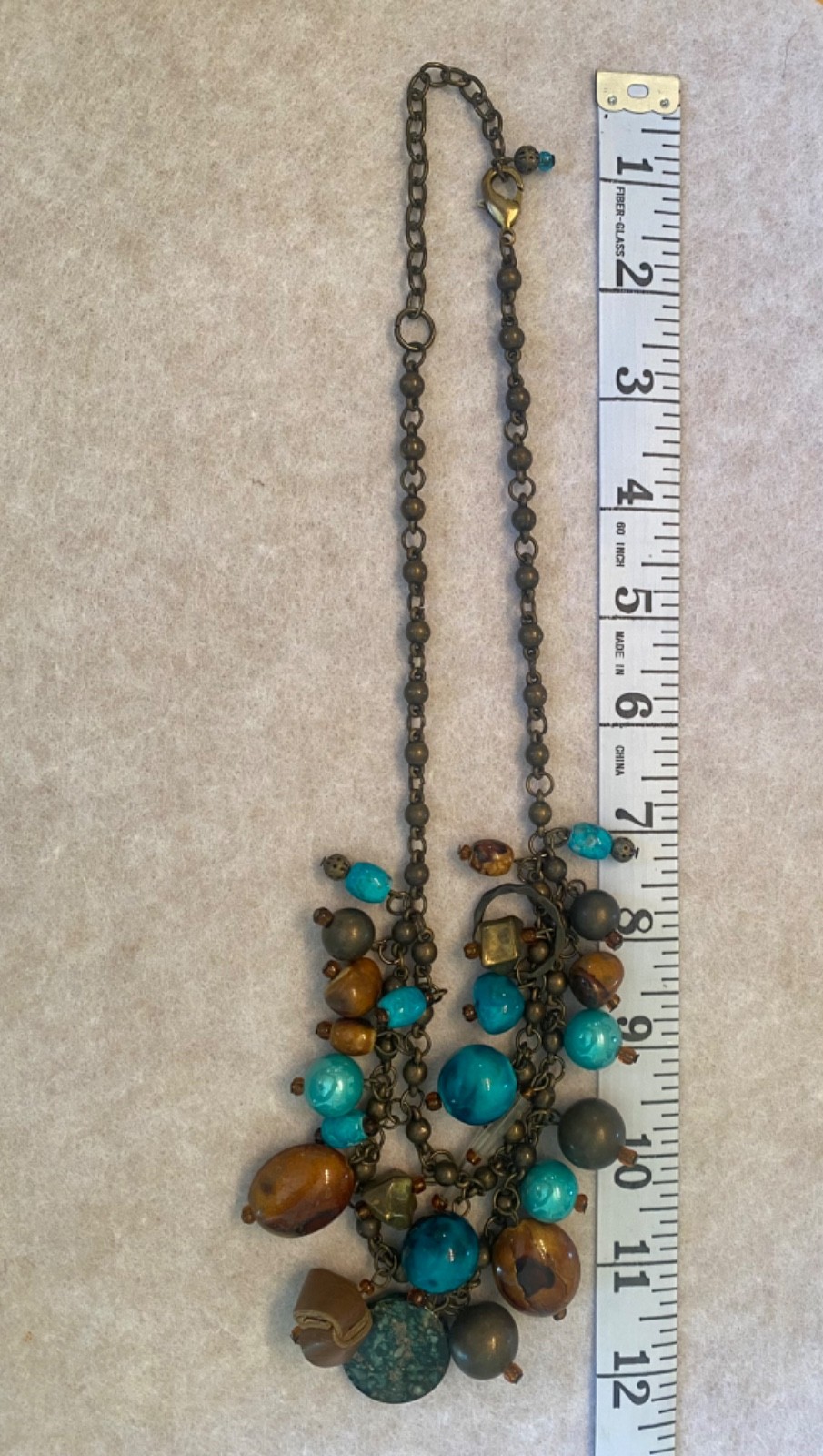 Turquoise Tone Mixed Media Beads Necklace 18-21 inches