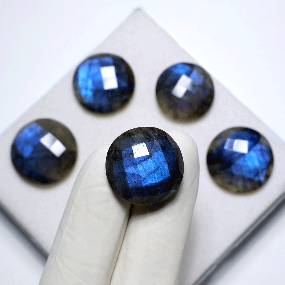 Blue Fire 5 PC Natural Labradorite Hi-Grade 21-24mm Round Faceted Cut Gemstones